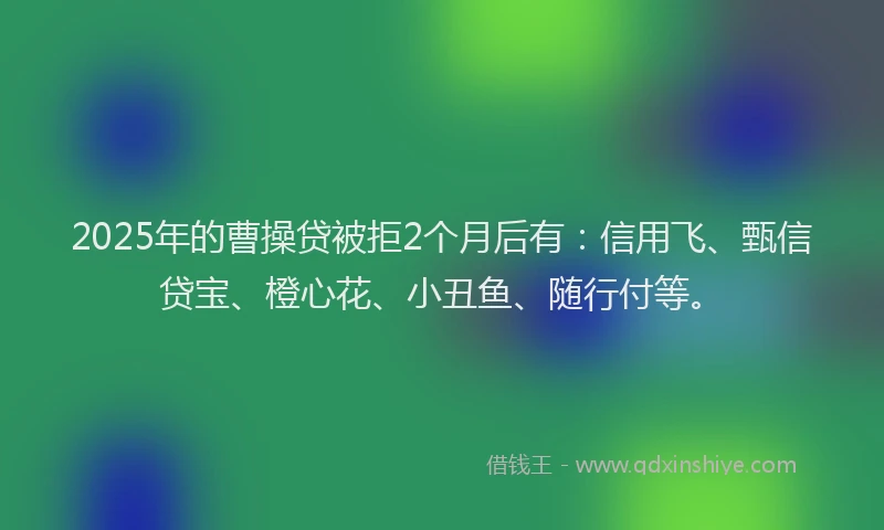 2025年的曹操贷被拒2个月后有：信用飞、甄信贷宝、橙心花、小丑鱼、随行付等。