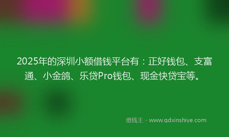 2025年的深圳小额借钱平台有：正好钱包、支富通、小金鸽、乐贷Pro钱包、现金快贷宝等。
