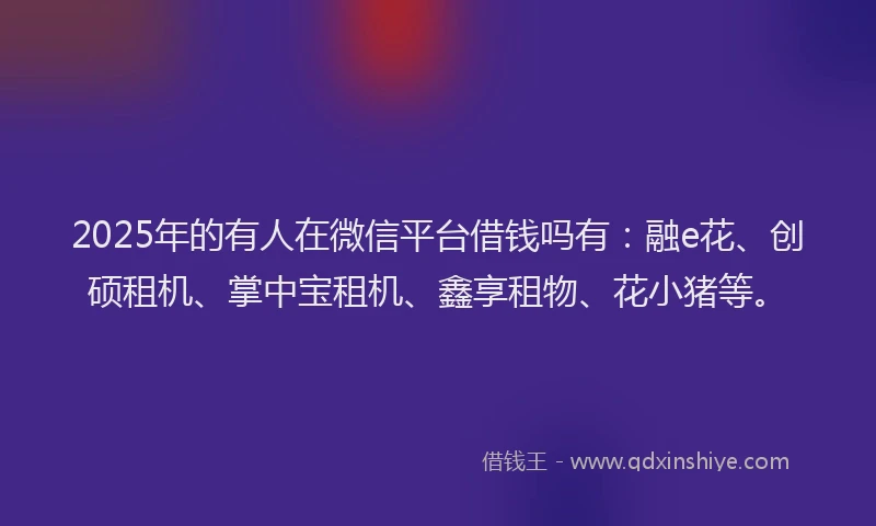 2025年的有人在微信平台借钱吗有：融e花、创硕租机、掌中宝租机、鑫享租物、花小猪等。