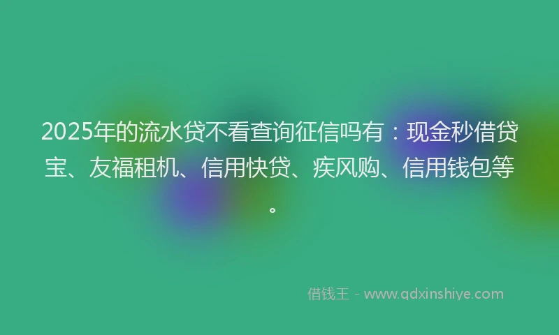 2025年的流水贷不看查询征信吗有：现金秒借贷宝、友福租机、信用快贷、疾风购、信用钱包等。