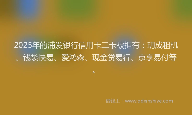 2025年的浦发银行信用卡二卡被拒有：玥成租机、钱袋快易、爱鸿森、现金贷易行、京享易付等。