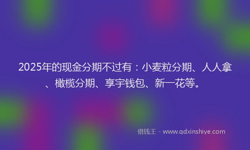 2025年的现金分期不过有：小麦粒分期、人人拿、橄榄分期、享宇钱包、新一花等。