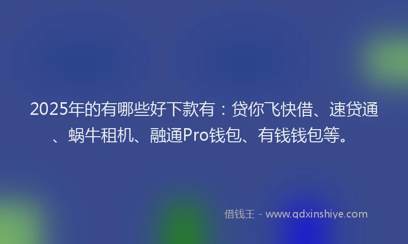 2025年的有哪些好下款有：贷你飞快借、速贷通、蜗牛租机、融通Pro钱包、有钱钱包等。