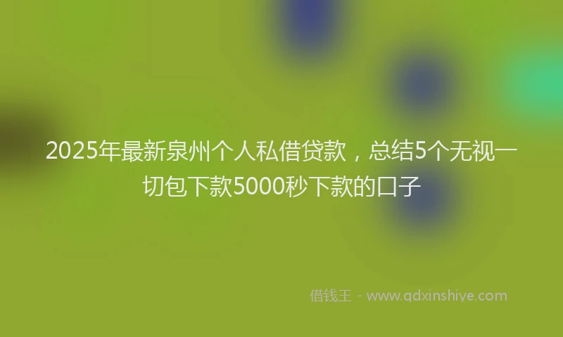 2025年最新泉州个人私借贷款，总结5个无视一切包下款5000秒下款的口子