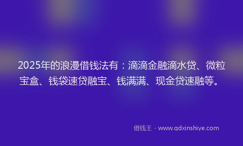 2025年的浪漫借钱法有：滴滴金融滴水贷、微粒宝盒、钱袋速贷融宝、钱满满、现金贷速融等。