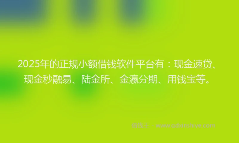 2025年的正规小额借钱软件平台有：现金速贷、现金秒融易、陆金所、金瀛分期、用钱宝等。