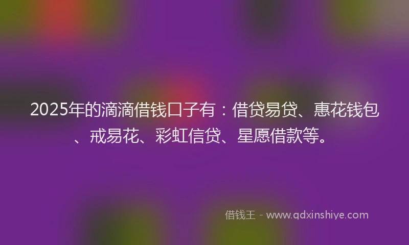 2025年的滴滴借钱口子有：借贷易贷、惠花钱包、戒易花、彩虹信贷、星愿借款等。