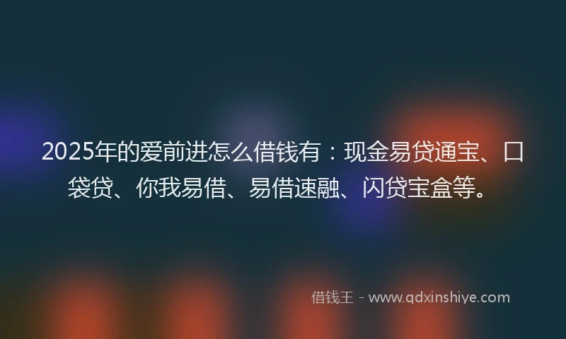 2025年的爱前进怎么借钱有：现金易贷通宝、口袋贷、你我易借、易借速融、闪贷宝盒等。