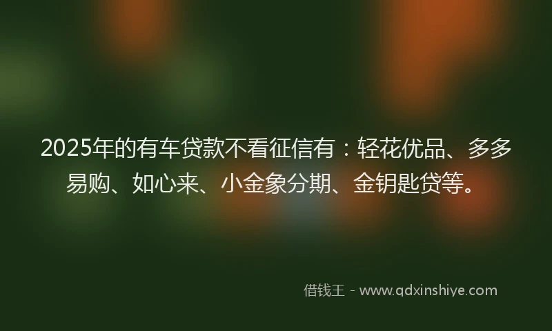 2025年的有车贷款不看征信有：轻花优品、多多易购、如心来、小金象分期、金钥匙贷等。