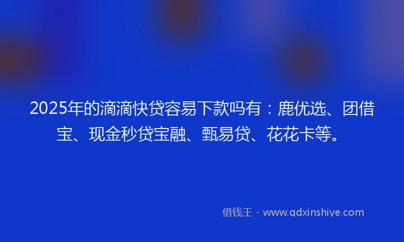 2025年的滴滴快贷容易下款吗有：鹿优选、团借宝、现金秒贷宝融、甄易贷、花花卡等。