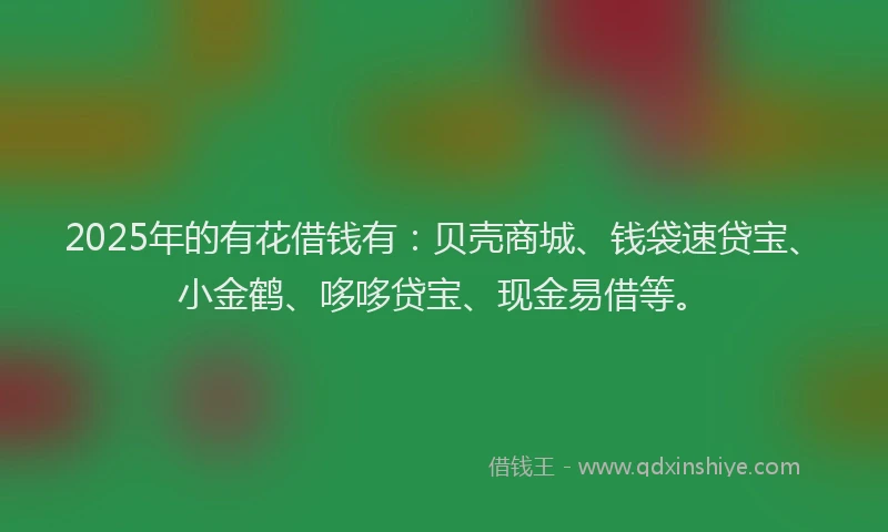 2025年的有花借钱有：贝壳商城、钱袋速贷宝、小金鹤、哆哆贷宝、现金易借等。
