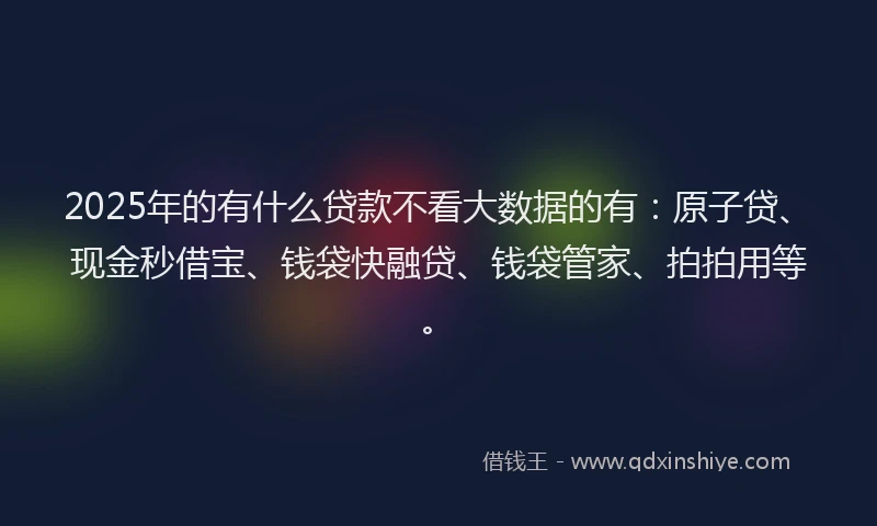 2025年的有什么贷款不看大数据的有：原子贷、现金秒借宝、钱袋快融贷、钱袋管家、拍拍用等。