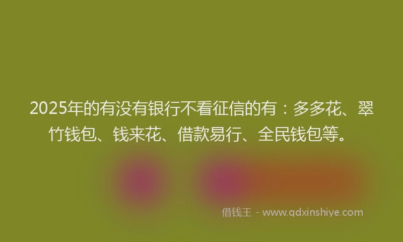 2025年的有没有银行不看征信的有：多多花、翠竹钱包、钱来花、借款易行、全民钱包等。