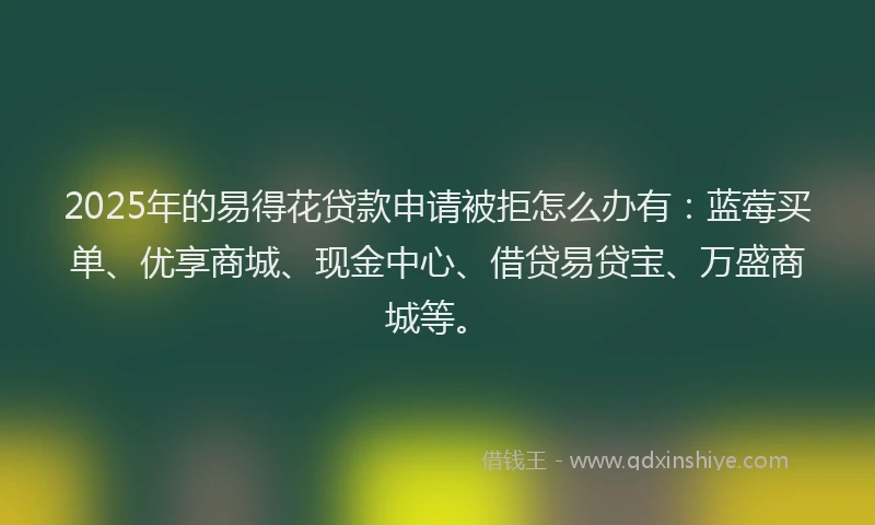 2025年的易得花贷款申请被拒怎么办有：蓝莓买单、优享商城、现金中心、借贷易贷宝、万盛商城等。