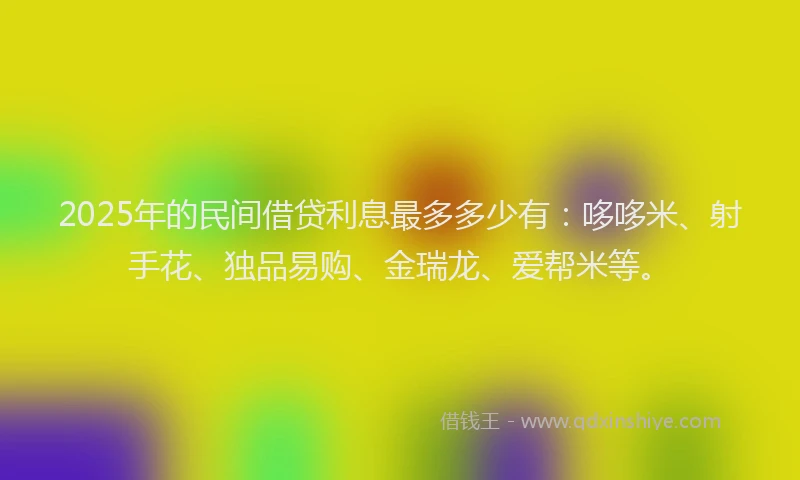 2025年的民间借贷利息最多多少有：哆哆米、射手花、独品易购、金瑞龙、爱帮米等。