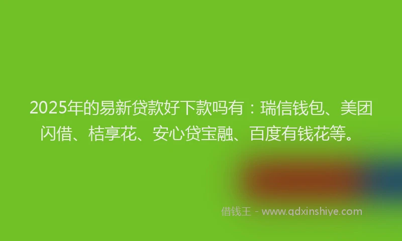 2025年的易新贷款好下款吗有：瑞信钱包、美团闪借、桔享花、安心贷宝融、百度有钱花等。