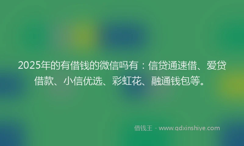 2025年的有借钱的微信吗有：信贷通速借、爱贷借款、小信优选、彩虹花、融通钱包等。