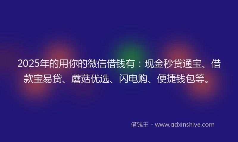 2025年的用你的微信借钱有：现金秒贷通宝、借款宝易贷、蘑菇优选、闪电购、便捷钱包等。