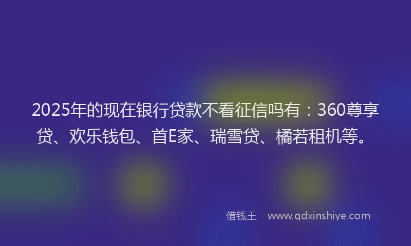2025年的现在银行贷款不看征信吗有：360尊享贷、欢乐钱包、首E家、瑞雪贷、橘若租机等。