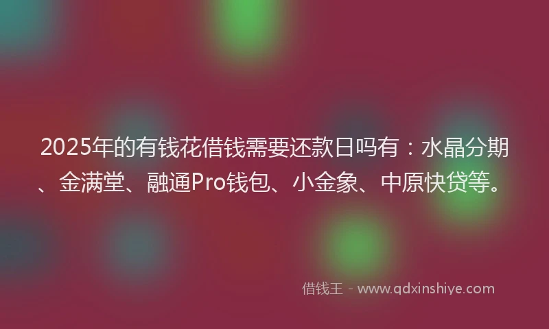 2025年的有钱花借钱需要还款日吗有：水晶分期、金满堂、融通Pro钱包、小金象、中原快贷等。