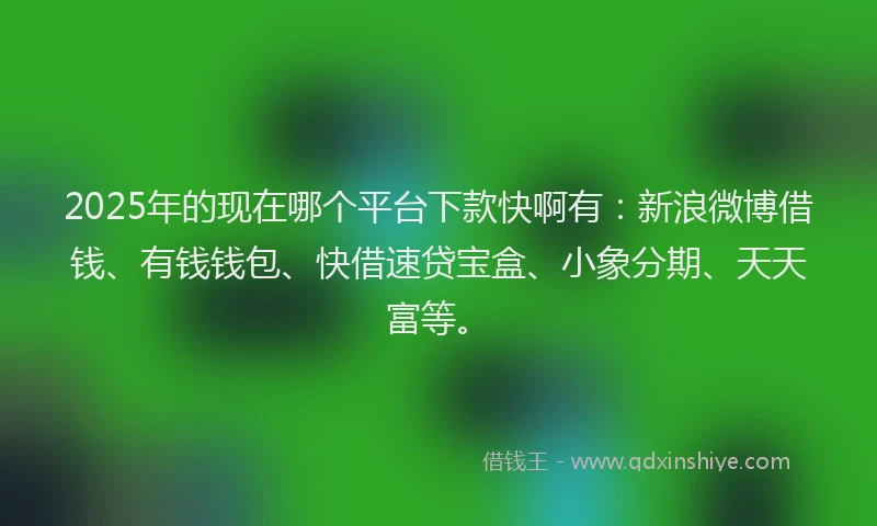 2025年的现在哪个平台下款快啊有：新浪微博借钱、有钱钱包、快借速贷宝盒、小象分期、天天富等。