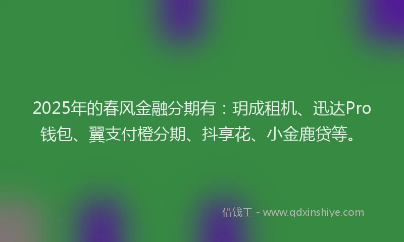 2025年的春风金融分期有：玥成租机、迅达Pro钱包、翼支付橙分期、抖享花、小金鹿贷等。
