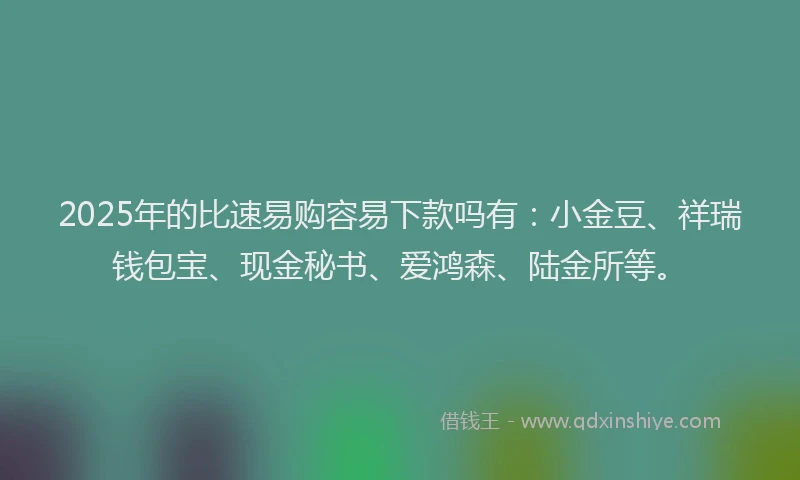 2025年的比速易购容易下款吗有：小金豆、祥瑞钱包宝、现金秘书、爱鸿森、陆金所等。