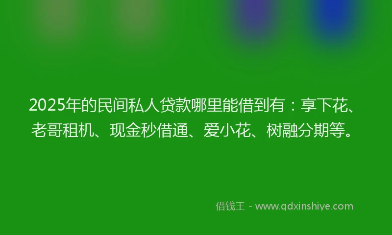 2025年的民间私人贷款哪里能借到有：享下花、老哥租机、现金秒借通、爱小花、树融分期等。