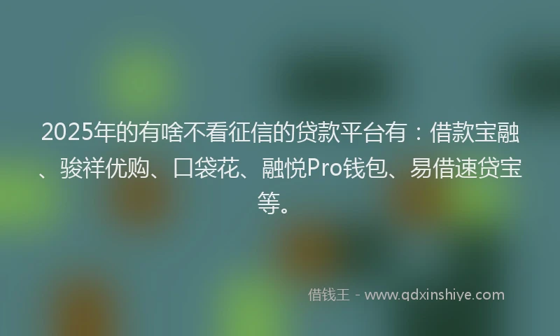2025年的有啥不看征信的贷款平台有：借款宝融、骏祥优购、口袋花、融悦Pro钱包、易借速贷宝等。