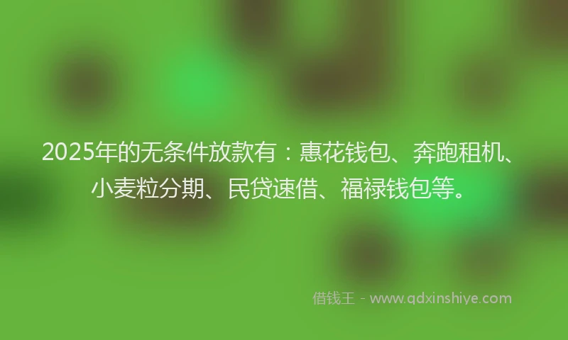 2025年的无条件放款有：惠花钱包、奔跑租机、小麦粒分期、民贷速借、福禄钱包等。