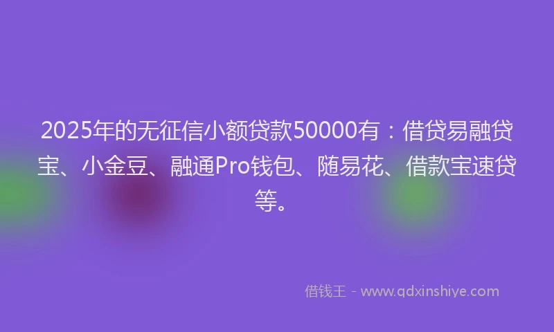 2025年的无征信小额贷款50000有：借贷易融贷宝、小金豆、融通Pro钱包、随易花、借款宝速贷等。