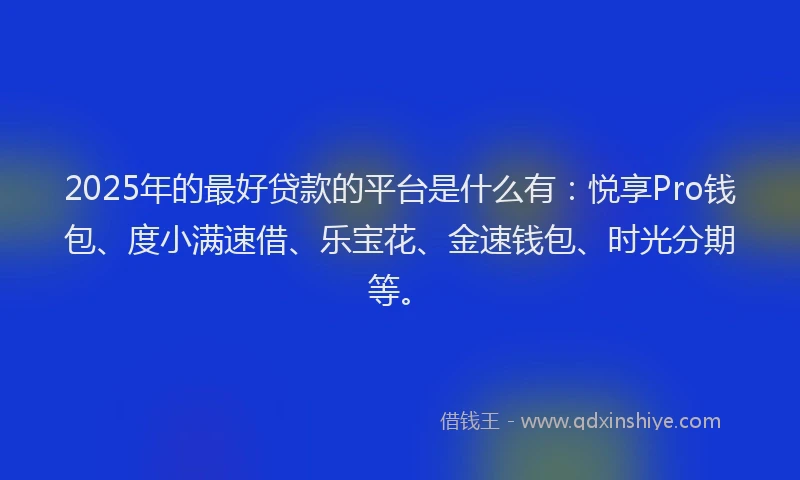 2025年的最好贷款的平台是什么有：悦享Pro钱包、度小满速借、乐宝花、金速钱包、时光分期等。