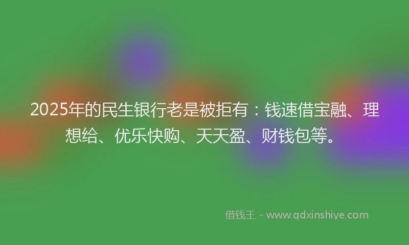 2025年的民生银行老是被拒有：钱速借宝融、理想给、优乐快购、天天盈、财钱包等。