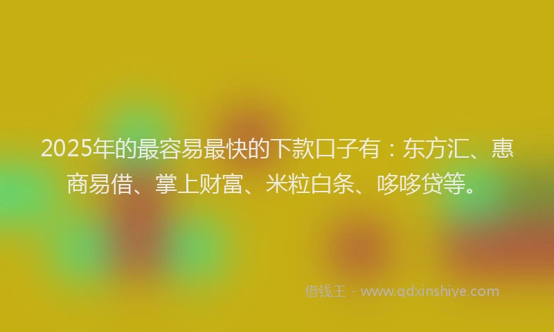 2025年的最容易最快的下款口子有：东方汇、惠商易借、掌上财富、米粒白条、哆哆贷等。