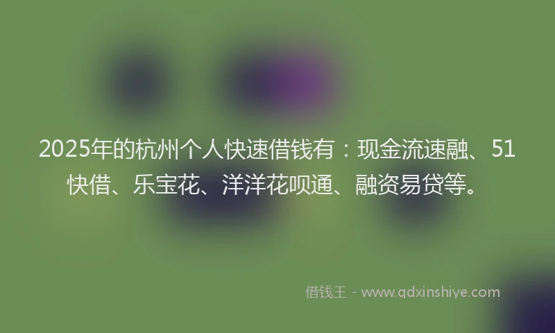 2025年的杭州个人快速借钱有：现金流速融、51快借、乐宝花、洋洋花呗通、融资易贷等。