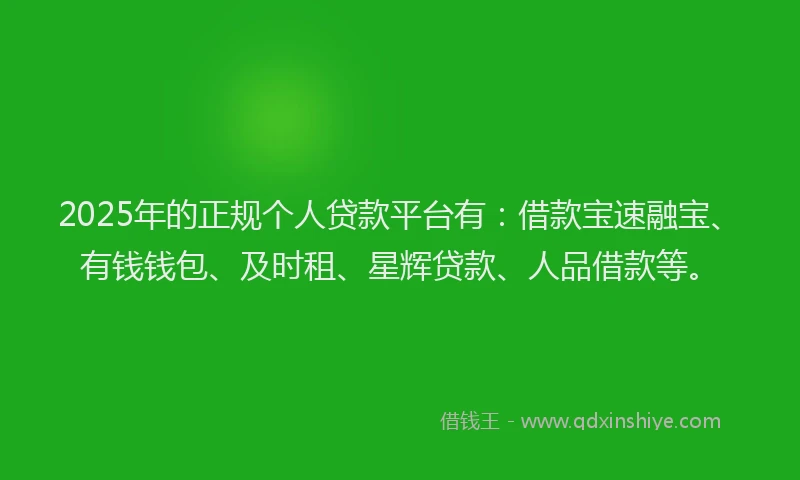 2025年的正规个人贷款平台有：借款宝速融宝、有钱钱包、及时租、星辉贷款、人品借款等。