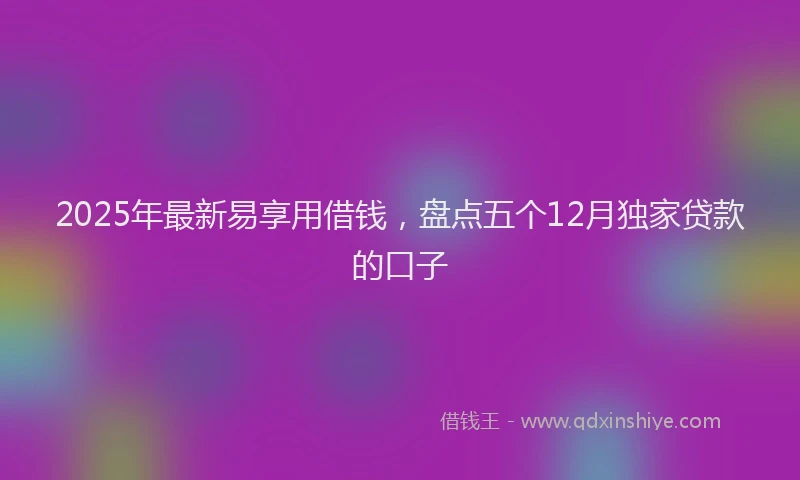 2025年最新易享用借钱，盘点五个12月独家贷款的口子