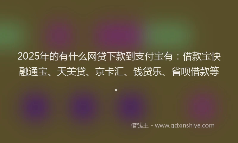 2025年的有什么网贷下款到支付宝有：借款宝快融通宝、天美贷、京卡汇、钱贷乐、省呗借款等。