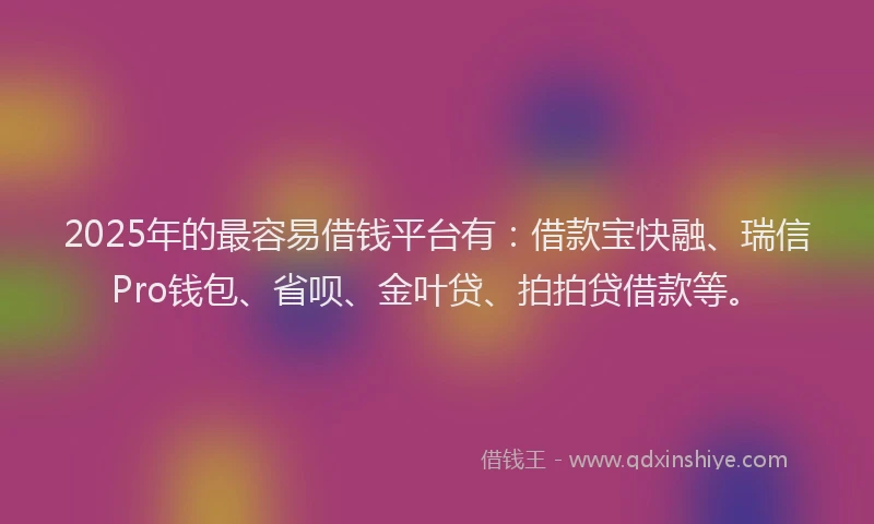 2025年的最容易借钱平台有：借款宝快融、瑞信Pro钱包、省呗、金叶贷、拍拍贷借款等。
