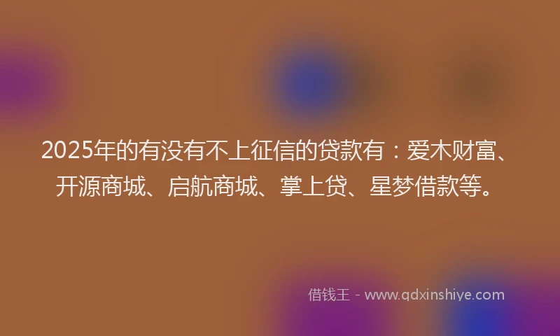 2025年的有没有不上征信的贷款有：爱木财富、开源商城、启航商城、掌上贷、星梦借款等。