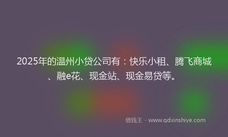 2025年的温州小贷公司有：快乐小租、腾飞商城、融e花、现金站、现金易贷等。