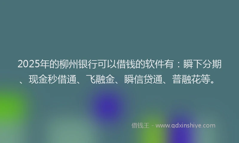 2025年的柳州银行可以借钱的软件有：瞬下分期、现金秒借通、飞融金、瞬信贷通、普融花等。