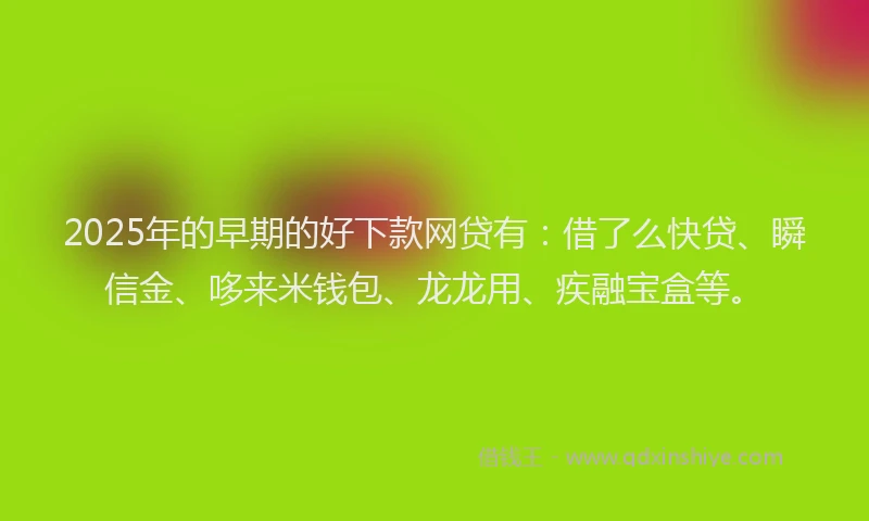 2025年的早期的好下款网贷有：借了么快贷、瞬信金、哆来米钱包、龙龙用、疾融宝盒等。