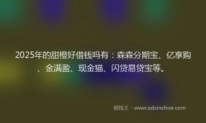 2025年的甜橙好借钱吗有：森森分期宝、亿享购、金满盈、现金猫、闪贷易贷宝等。