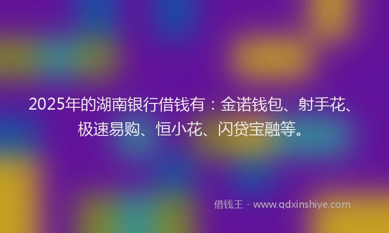 2025年的湖南银行借钱有：金诺钱包、射手花、极速易购、恒小花、闪贷宝融等。