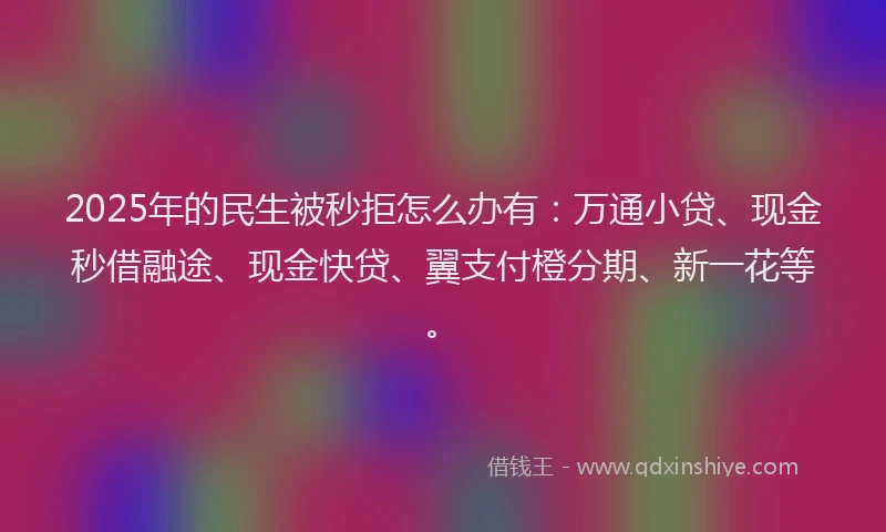 2025年的民生被秒拒怎么办有：万通小贷、现金秒借融途、现金快贷、翼支付橙分期、新一花等。