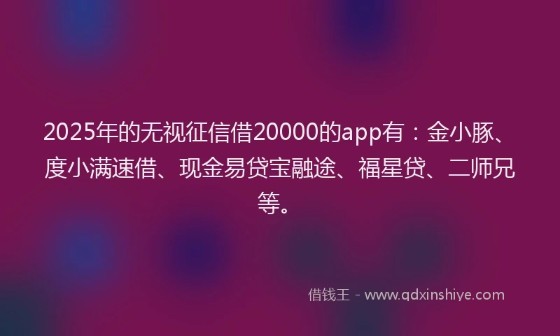2025年的无视征信借20000的app有：金小豚、度小满速借、现金易贷宝融途、福星贷、二师兄等。