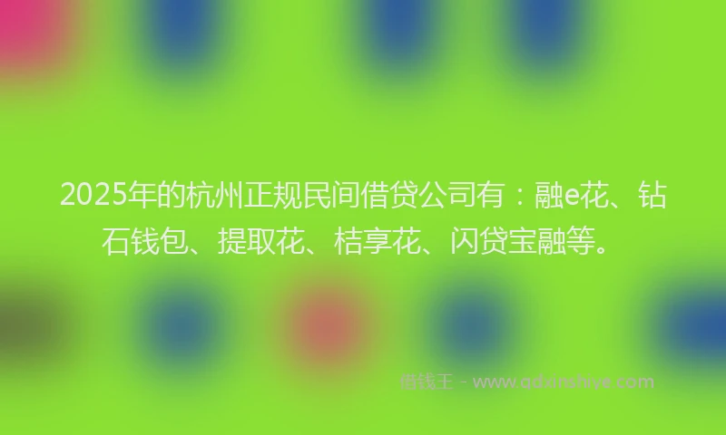 2025年的杭州正规民间借贷公司有：融e花、钻石钱包、提取花、桔享花、闪贷宝融等。