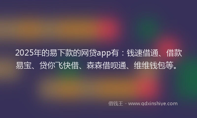 2025年的易下款的网贷app有：钱速借通、借款易宝、贷你飞快借、森森借呗通、维维钱包等。