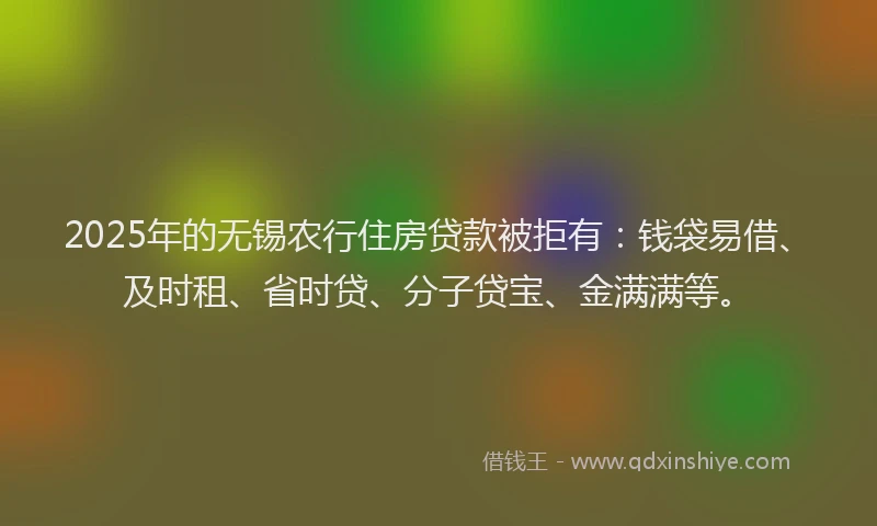 2025年的无锡农行住房贷款被拒有：钱袋易借、及时租、省时贷、分子贷宝、金满满等。